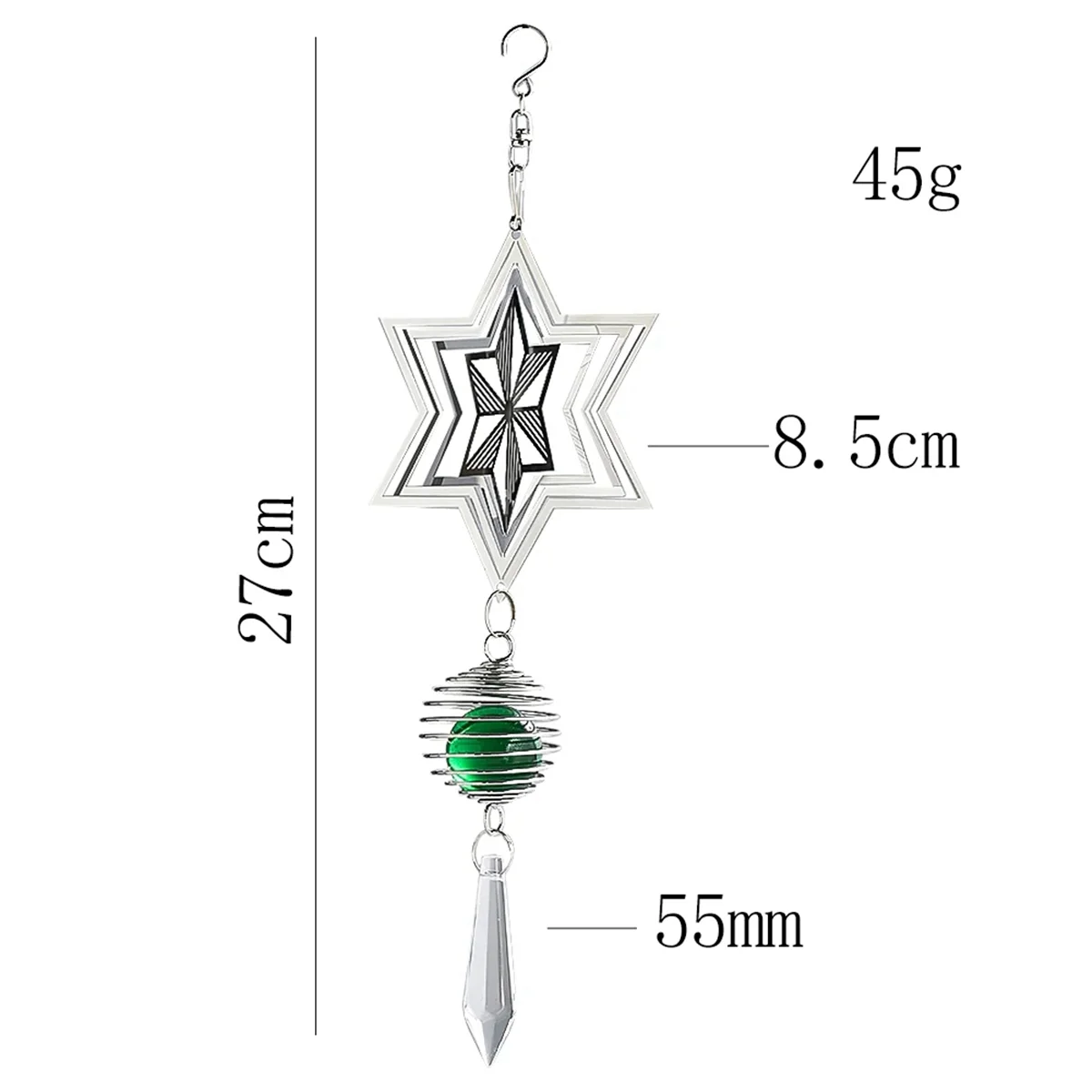 Kinetic Hanging Snowflake Wind Spinner Sun Catcher 3D Spiral Tail Cage Ball Wind Chimes Crystal Prism