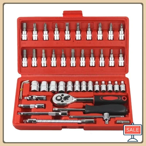 Imagen 1 del producto Juego de Herramientas para Reparación de Automóviles de 46 Piezas, Juego de Llaves de Tubo de 1/4 de Pulgada, Herramientas para Reparación de Automóviles, Palanca, Llave de Trinquete, Llave Dinamométrica, Herramientas de Mantenimiento Automotriz