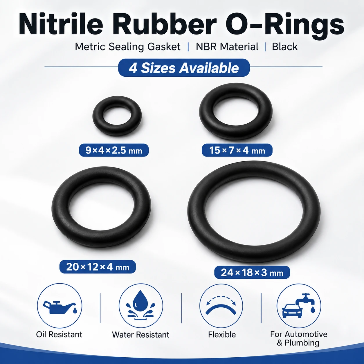 

50Pcs Nitrile Rubber O-Rings Sealing Gasket, 2.5/3/4mm Thick OD 9/15/20/24mm Metric Seal for Automotive Machine Plumbing
