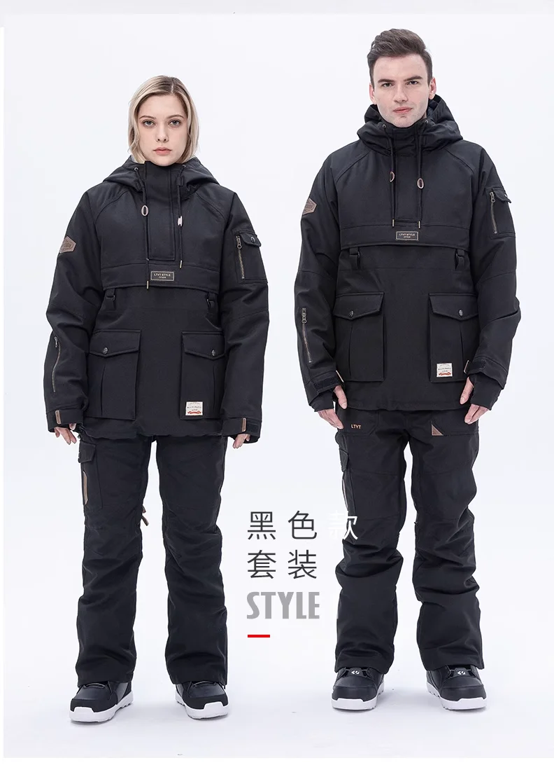 LTVT-Snowboard Clothing for Men and Women, Snow Suit, Color Matching, Thick Quilted, Waterproof, Double Board, Ski Suit Set, New