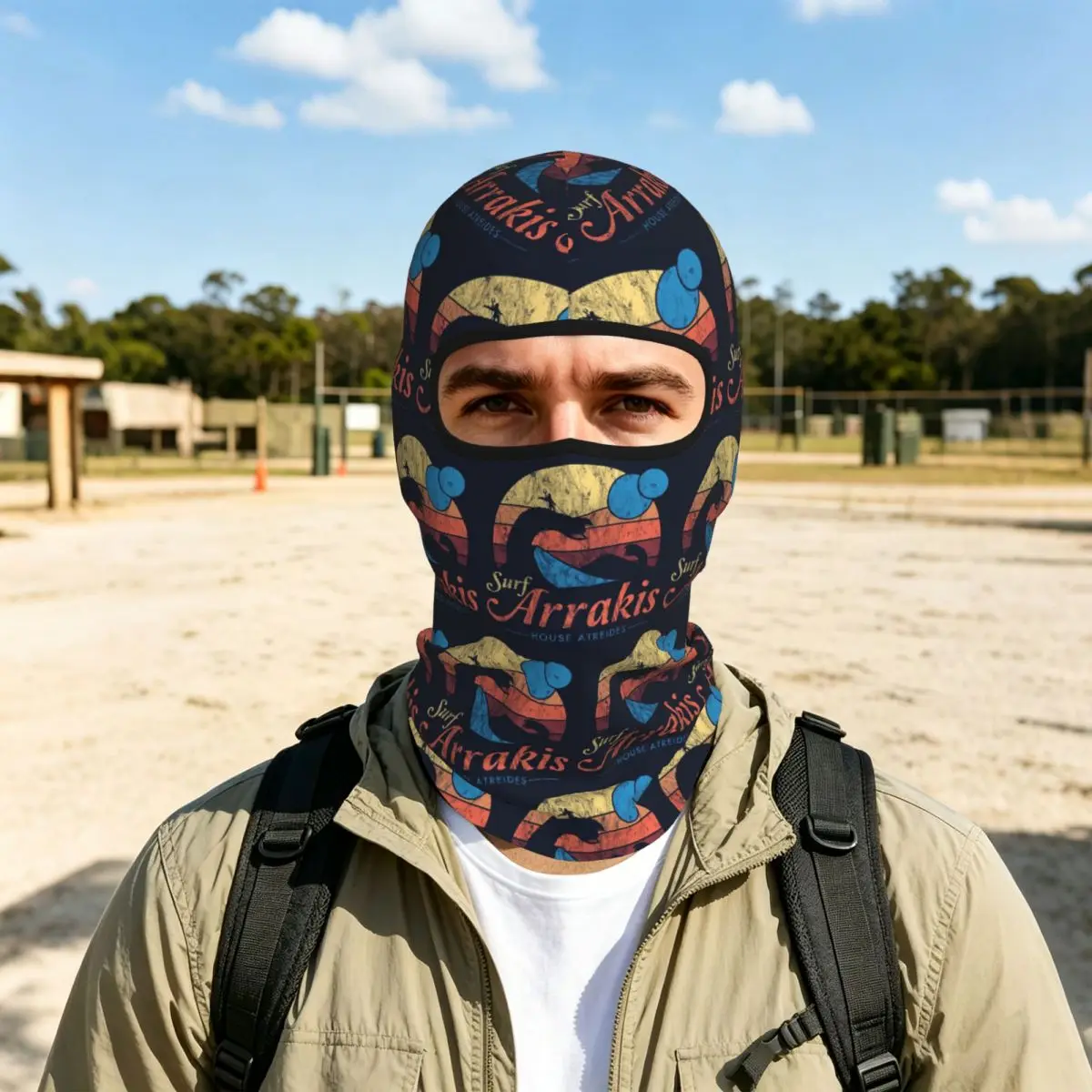 Visit Arrakis Distressed Surf Dune Sci Fi Breathable Thin Balaclava Full Face Mask Sun Protection Neck Gaiter For Motorcycle