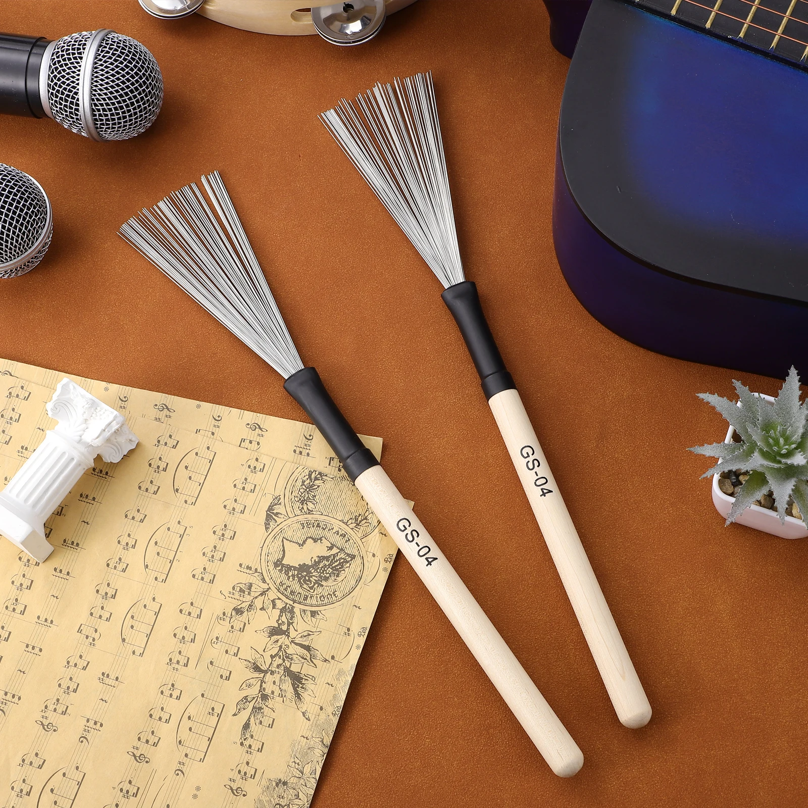 

2Pcs Jazz Steel Percussion Wooden Handle Drums Accessories Wire Steel Wire Drum Wooden Handle Brush Drum Special Brush Musical