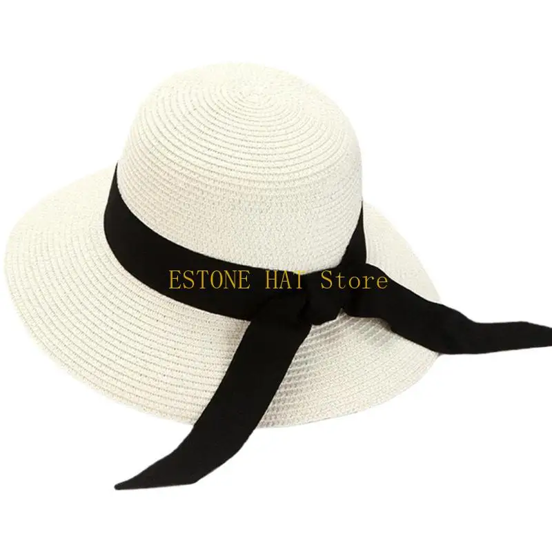 49MF Classical Bowtie Straw Sun Hat for Women Fashionable and Comfortable Sunproof Hat for Everyday Use and Sun Protections