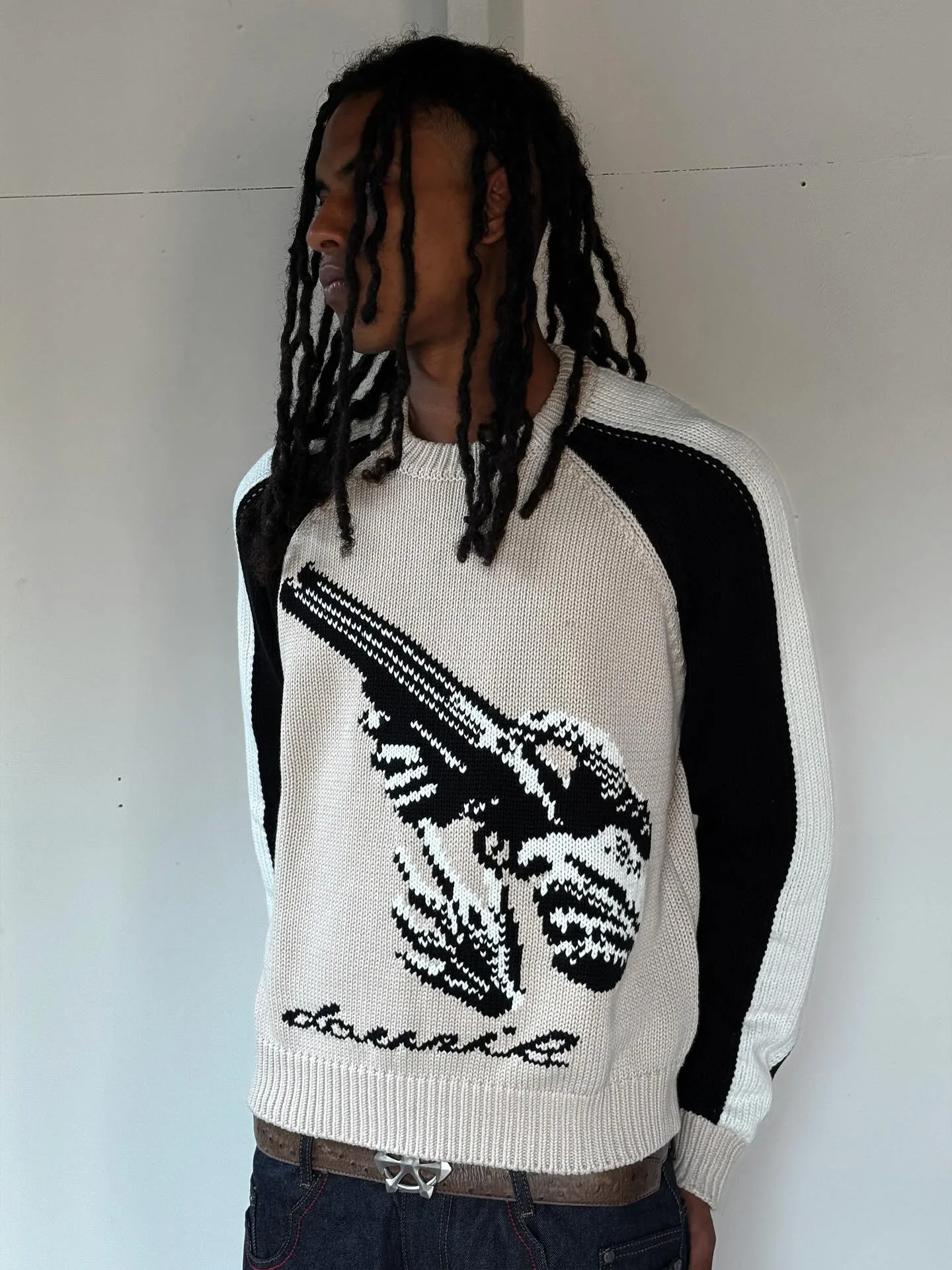 

Harajuku high street trend fashion jacquard knit American retro ins round neck pullover sweater fall and winter season tops Y2k