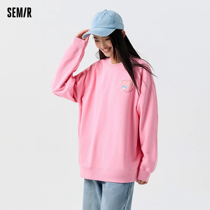 Semir 2024 Sweatshirt Women Mid-Length Loose Embroidered Girly Sweet And Playful Spring New Tops Women