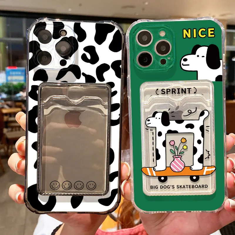 Card Holder Phone Case For iPhone 11 13 16 Pro Max 15 14 12 16promax 15promax  Transparent Soft Silicon Shockproof Funda Covers
