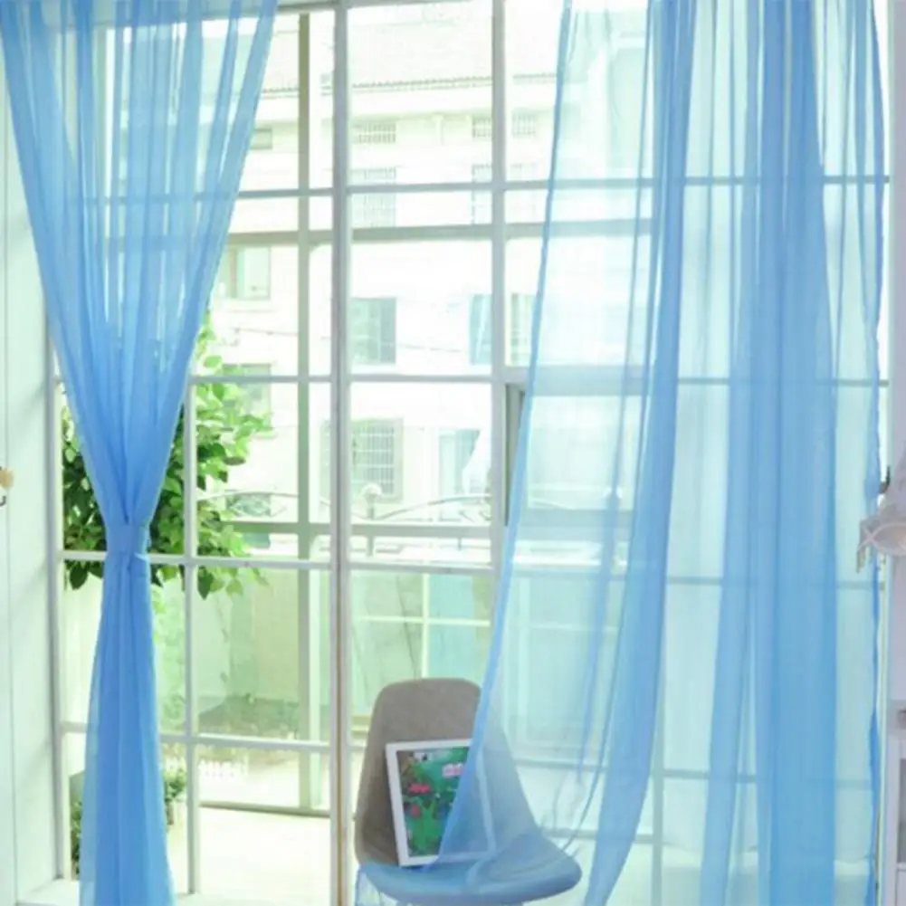 Durable Sheer Curtain Decorative Attractive Smooth Surface Comfortable Touch Door Drape  Window Drape Bright Color