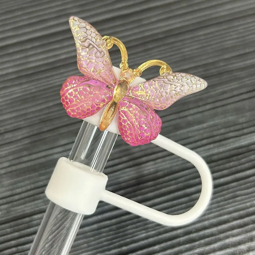 10MM Butterfly Straw Cover Butterfly Heat-resistant Butterfly Straw Toppers Dust Proof Silicone Straw Covers Cap Drinking Straw