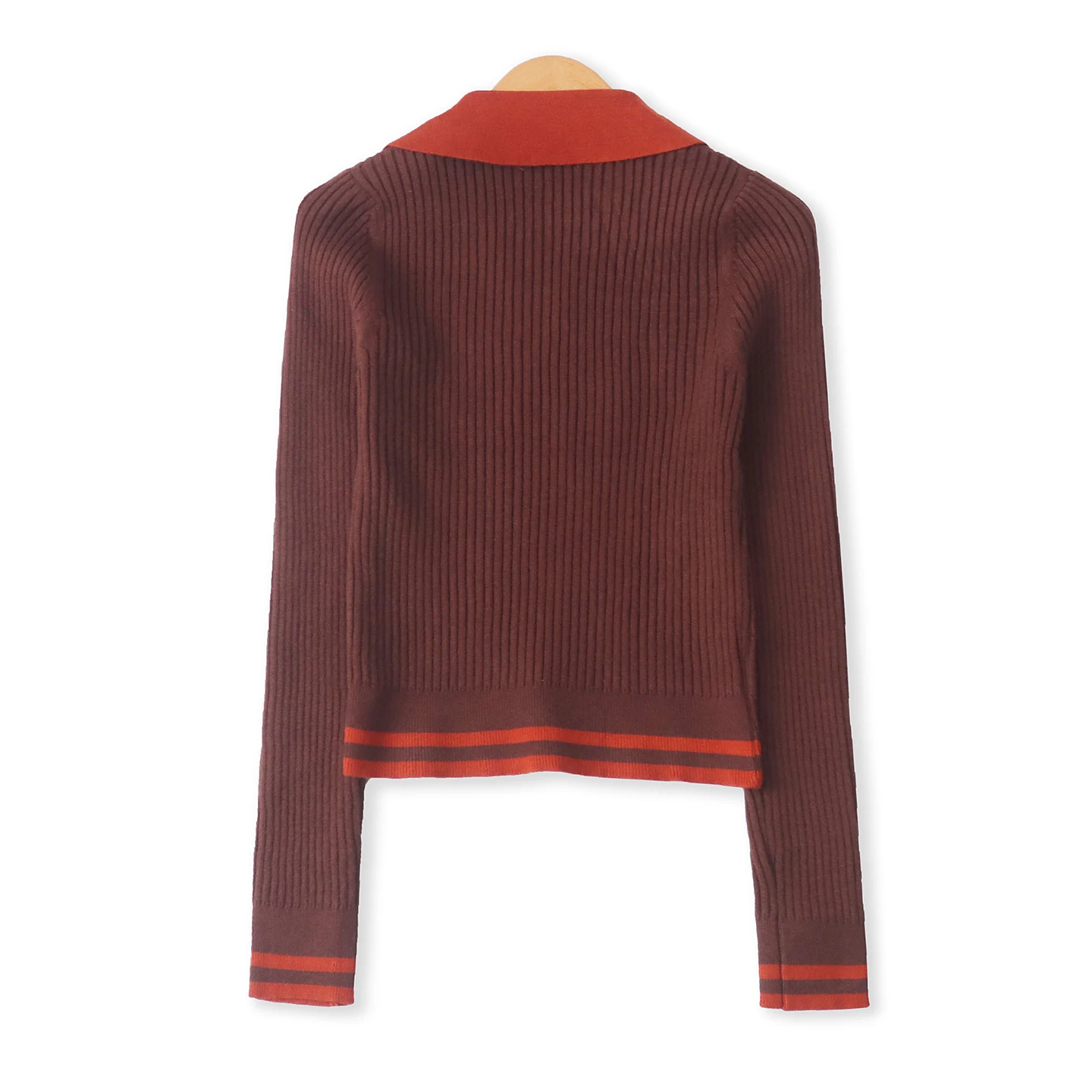 Suéter de Punto de Manga Larga Ajustado con Logotipo Bordado de Letras, Estilo Americano, Cuello Csero, Alta Elasticidad, ...