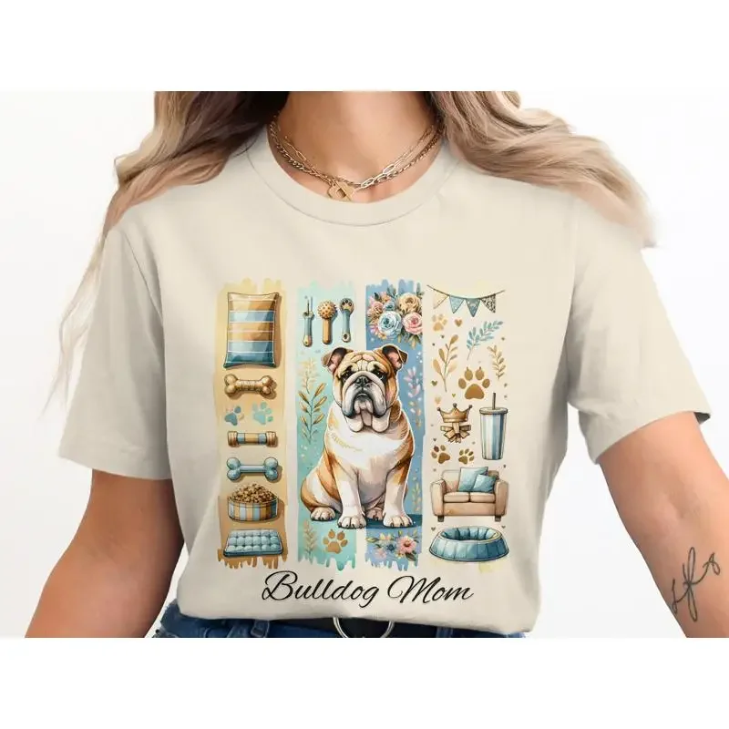 Bulldog Mom T Shirt Retro Brushstroke Design Cute Dog Lover Mothers Day Birthday for