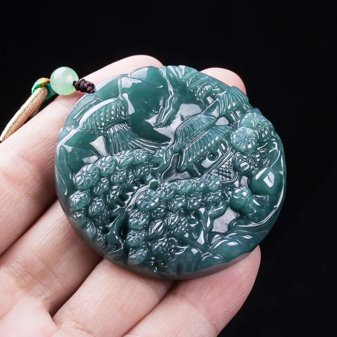 Natural genuine jadeite leisurely landscape-themed ice-grade pendant pendant for both men and women, jade artifact