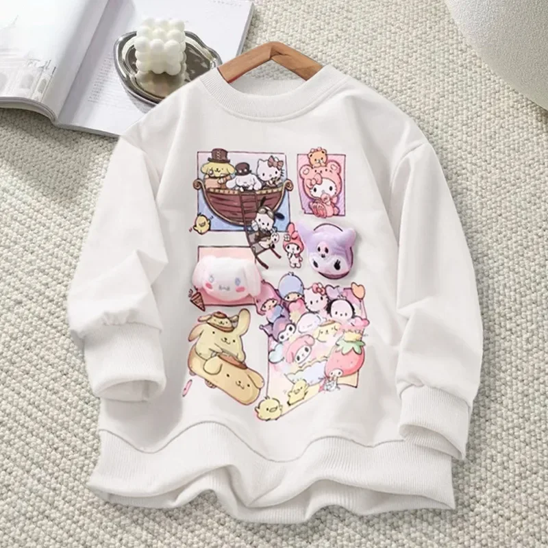 Kawaii Sanrio Anime Kuromi Plush Doll para niños, Sudadera con capucha, ropa de dibujos animados, Cinnamoroll, camisa informal de manga larga, regalos para niños