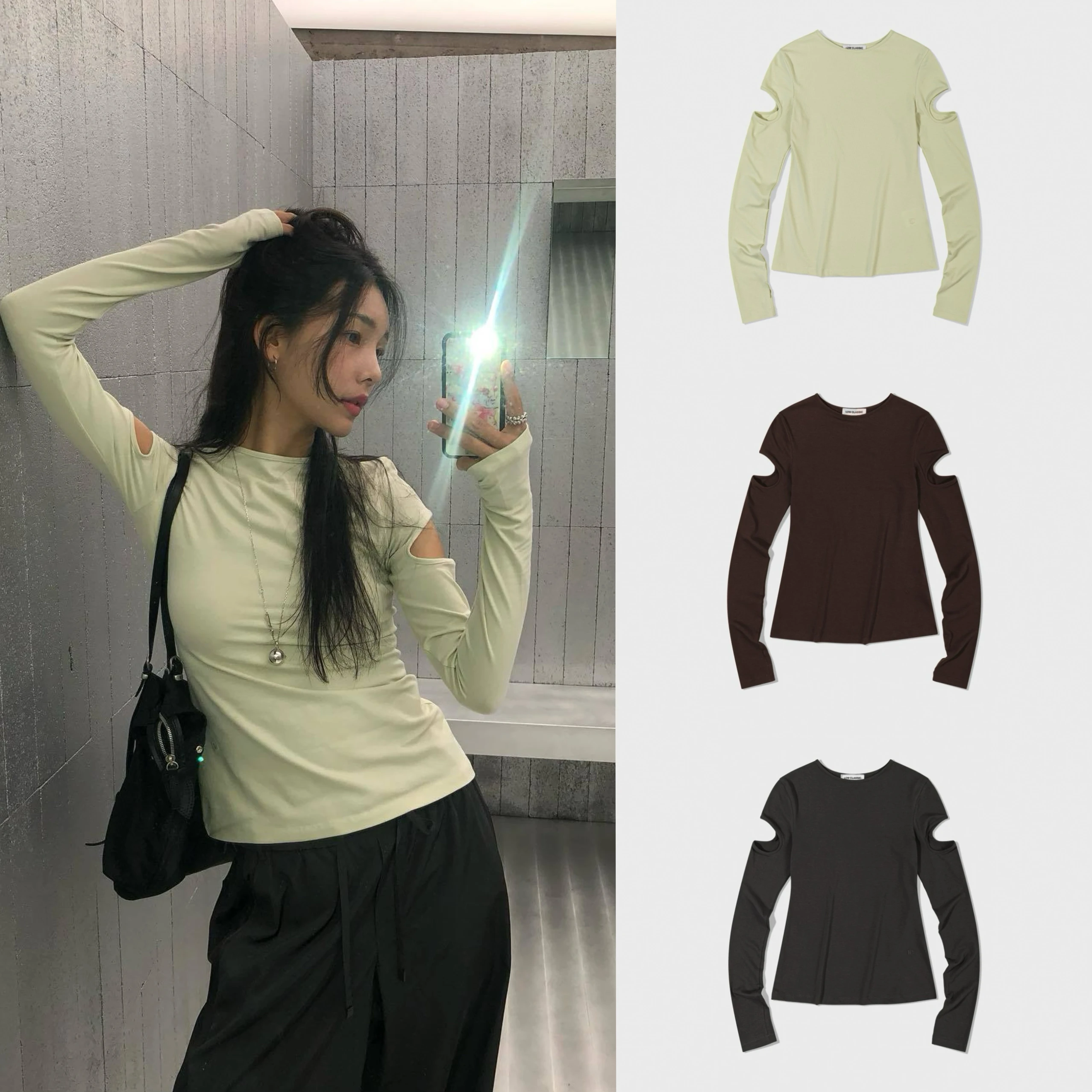 

Slim Fit Long Sve T-irt Casual Sle Hollow out Design Base Layer irt Inner Wear Hole Punch Detail Cotton Blend Top