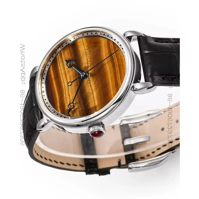 vbghNatural Tiger's Eye Stone Dial Watch Fully Automatic Mechanical Men's Watch Waterproof
