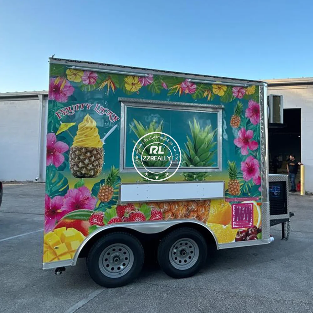 รถลากขายอาหารทำจากเหล็กฮอตดอกบาร์บีคิวแบบเคลื่อนย้ายได้อุปกรณ์สำหรับร้านอาหารริมถนนร้านกาแฟไอศกรีม