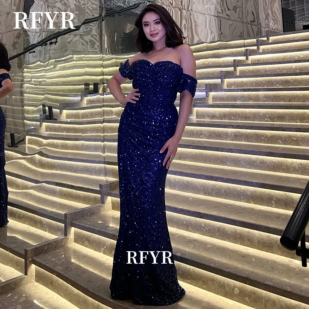 

RFYR Off Shoulder Evening Dress Sequined Glitter Prom Dress Mermaid Celebrity Gala Dress مناسبة رسمية Customized