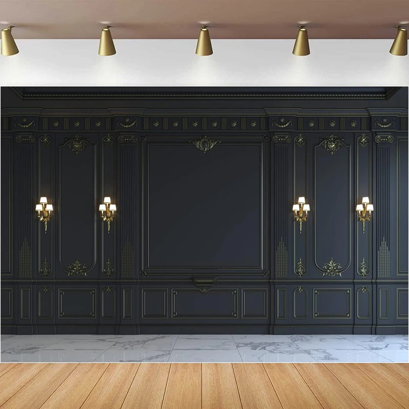 Classical Interior Wall Photography Backdrop Vintage Black Room Wall European Frame Artistic Background For Wedding Event Party