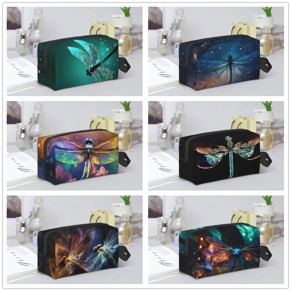 

Dragonfly Vintage Flower Makeup bag Ladies Zipper large print travel storage Toiletry bag Pen bag Suitable gifts