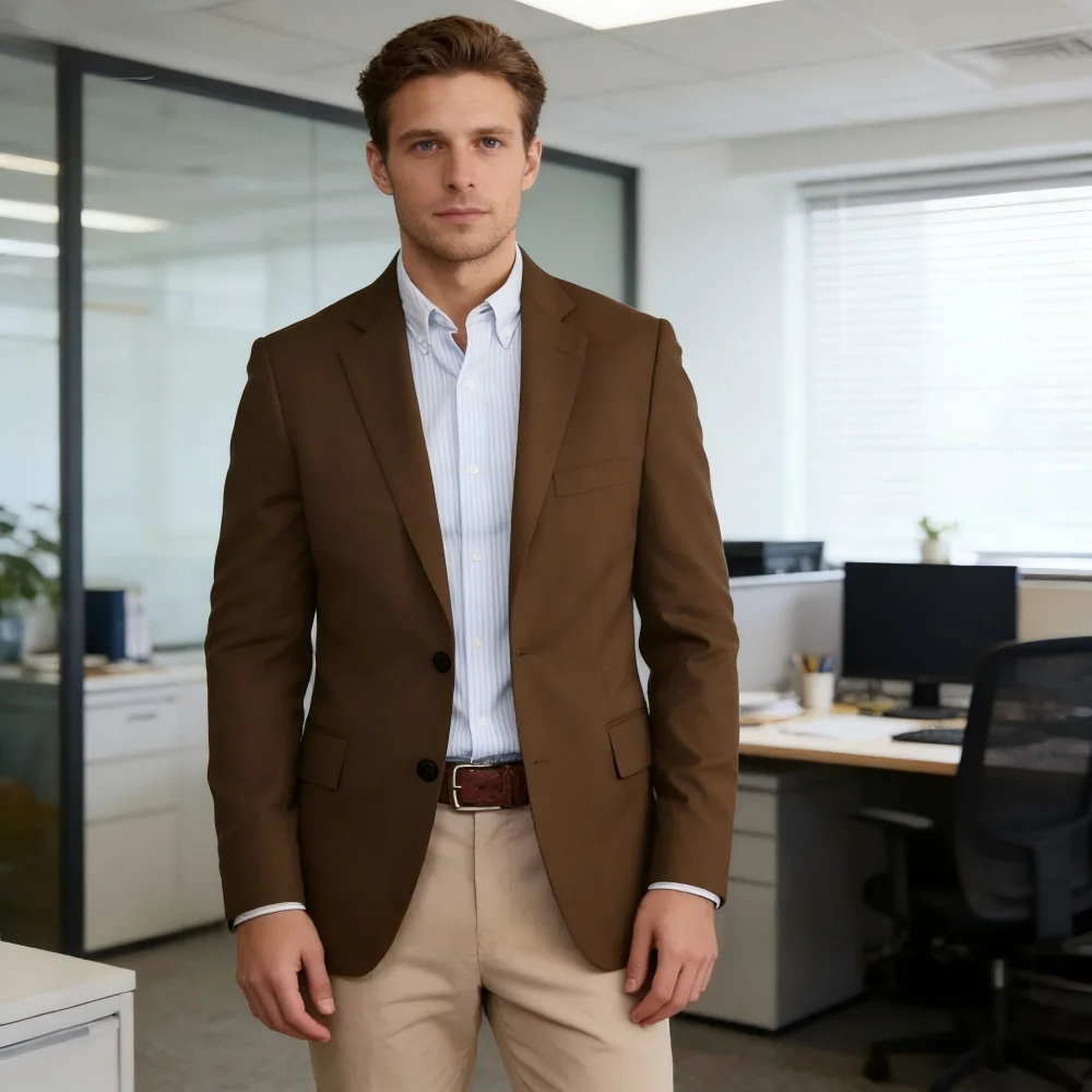 

Luxury Men's Blazer Solid Color Long Sleeve Notch Lapel Business Casual Fashion Wedding Suit Male Jacket