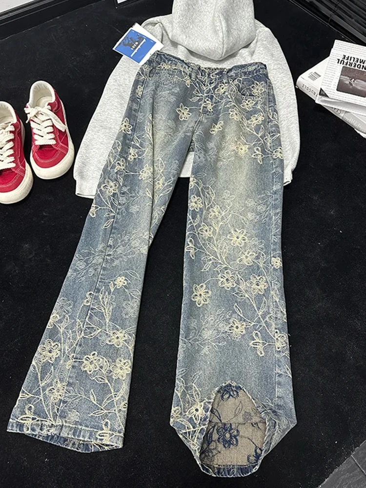 

Cleanfit Embroidered Denim Jeans Men's American High Street Vibe Flared Pants Design Straight Leg Trousers Autumn Wear