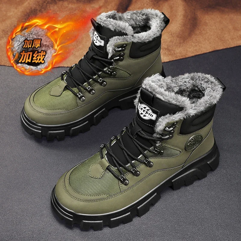 Snow Boots Mens Shoes Winter Fur Warm Casual Ankle Leather Platform Designer Luxury Cowboy Combat Tactical Chelsea Hiking