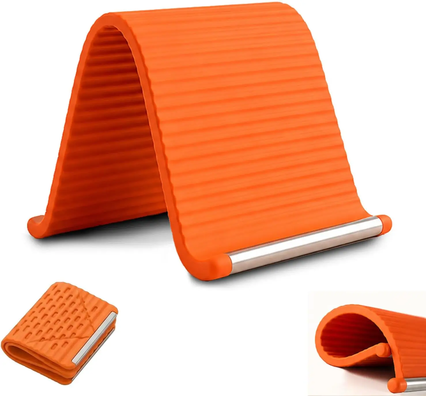 

Foldable Silicone Phone Stand, Flexible Adjustable Mount for Desk, Car, Travel – Orange