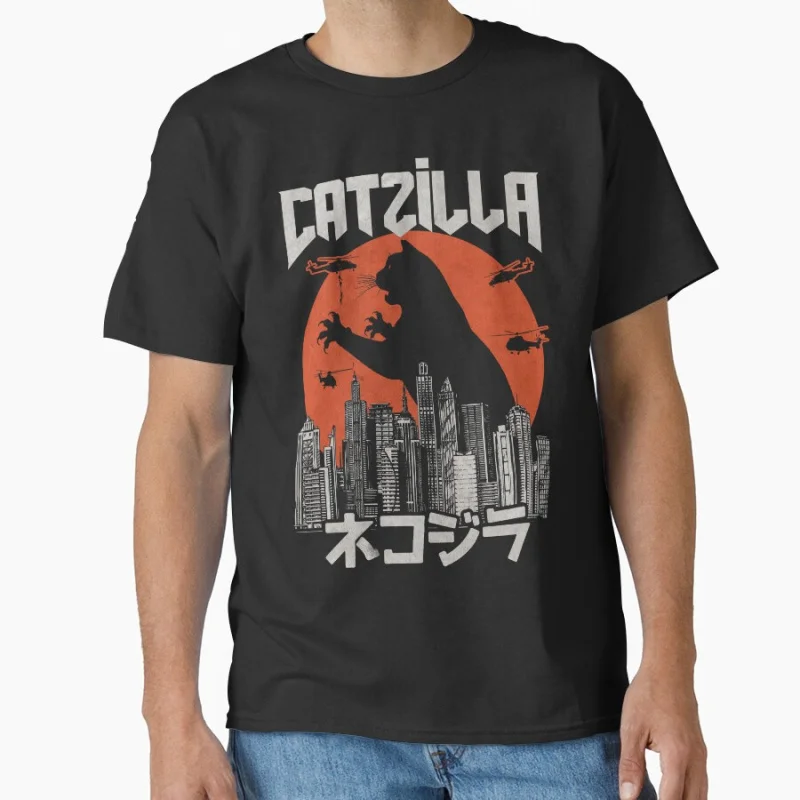 

King of the meowsters Catzilla #0808 Vintage Japanese Monster Anime movie gift T shirt for cat lover Large size Tops