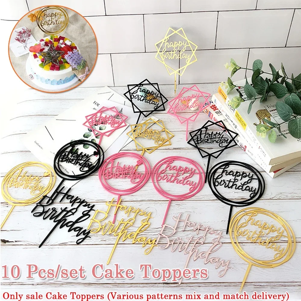 10Pcs/set Multi Style Acrylic Happy Birthday Cake Topper Dessert Decoration