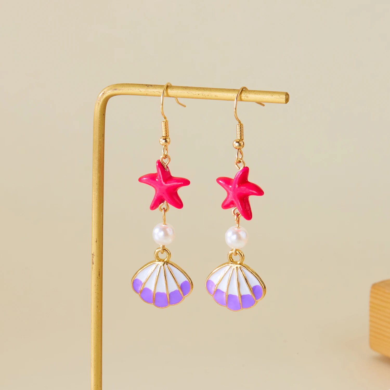 Boho Seestern-Muschel-Ohrhänger für Damen, goldfarben, Sommer-Strand-Ohrringe, Urlaubs- und Strand-Schmuck-Accessoires – Detail 6