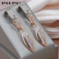 SYOUJYO Delicate 585 Rose Gold Color Dangle Earrings for Women Shiny Natural Zircon Modern Daily Easy Matching Fashion Jewelry