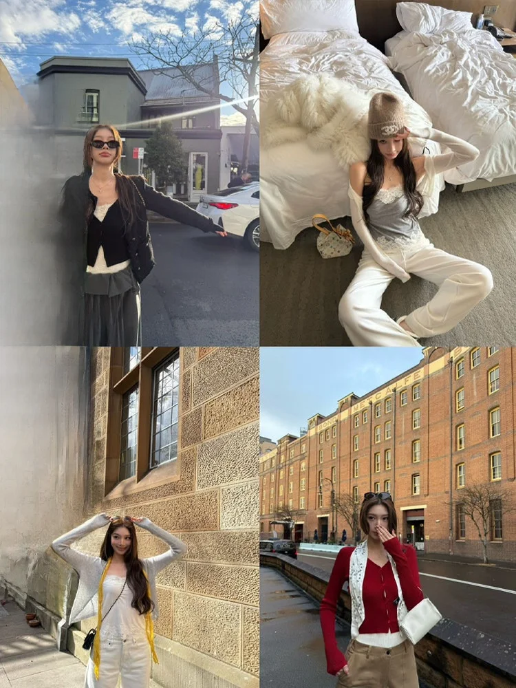 

Yangzifan Classic Series Women's ort Knitted Open Cardigan Wool Blend Outerwear Top Multi Color Basic Sle Autumn Wear