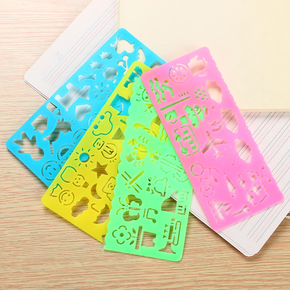 4Pcs Plastic Cute Art Multifunctional Versatile Ruler Creative Student Stationery Cute Drawing Ruler Practice Drawing Ruler Set