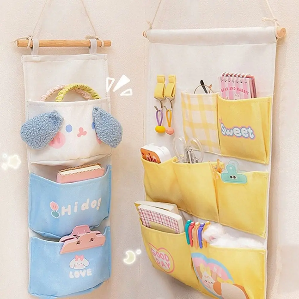 2/3/7 Pockets Fabric Storage Bag Moisture-proof Cute Underwear Socks Organizer Large Capacity Sundries Hanging Pocket Students