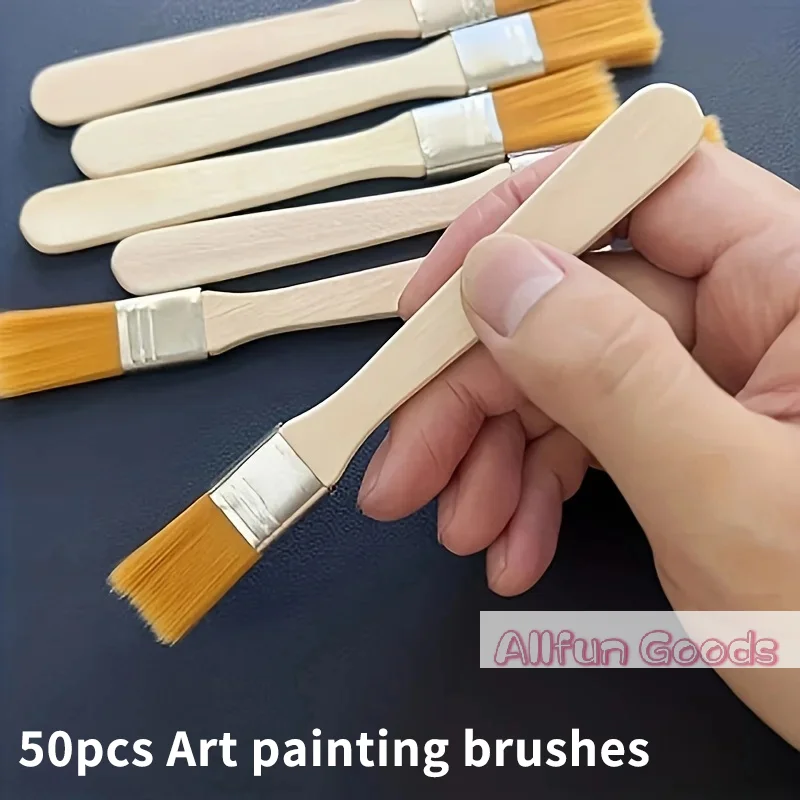 [TG835]50pcs-nylon Brushes, Short Wooden Handle Art Paint Brushes, Watercolor Brushes, Wall Brushes, Art Brushes, Cleaning Tools