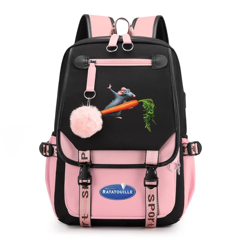 

Fashion Disney Ratatouille School Bags For Teenage Girls USB Charging Laptop Backpack Student Book Bag Travel Rucksack Mochila