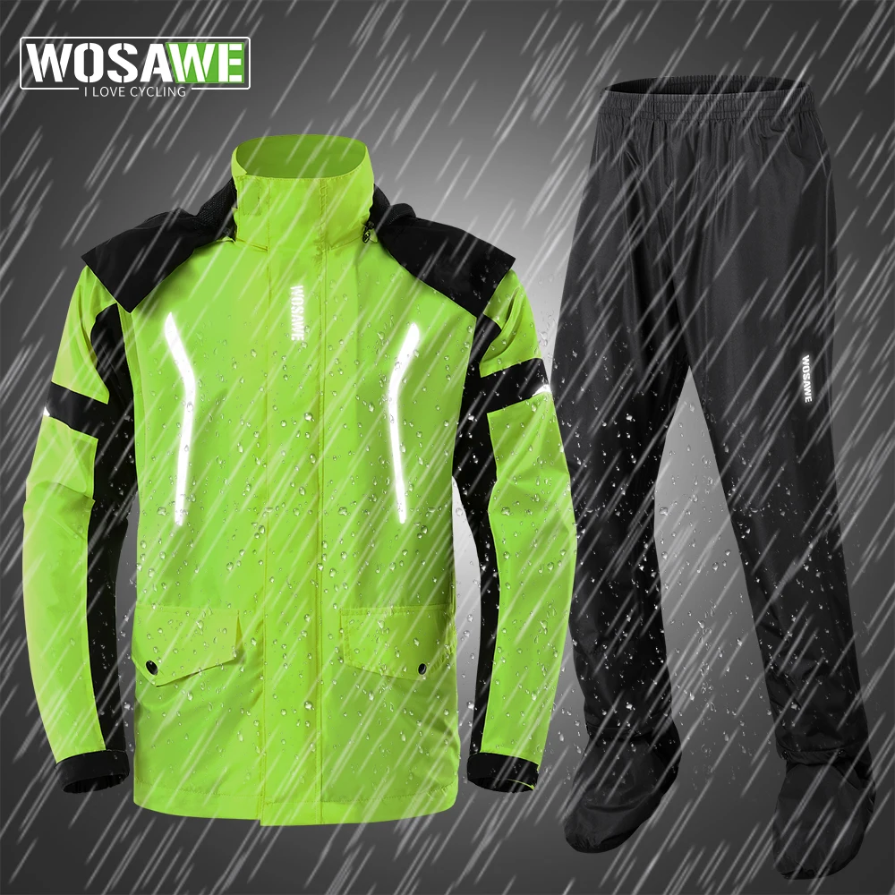 WOSAWE Cycling Waterproof Clothing Rainy Days Ultra-thin Raincoat Rain Pants Set Motorcycle Breathable Reflective Rain Coat