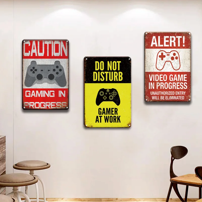 3pcs Gaming Room Metal Signs Decor Game Metal Tin Sign Wall Art Decor 'DO NOT DISTURB', Gamer Room Tin Sign Gift for Boy, Girl,