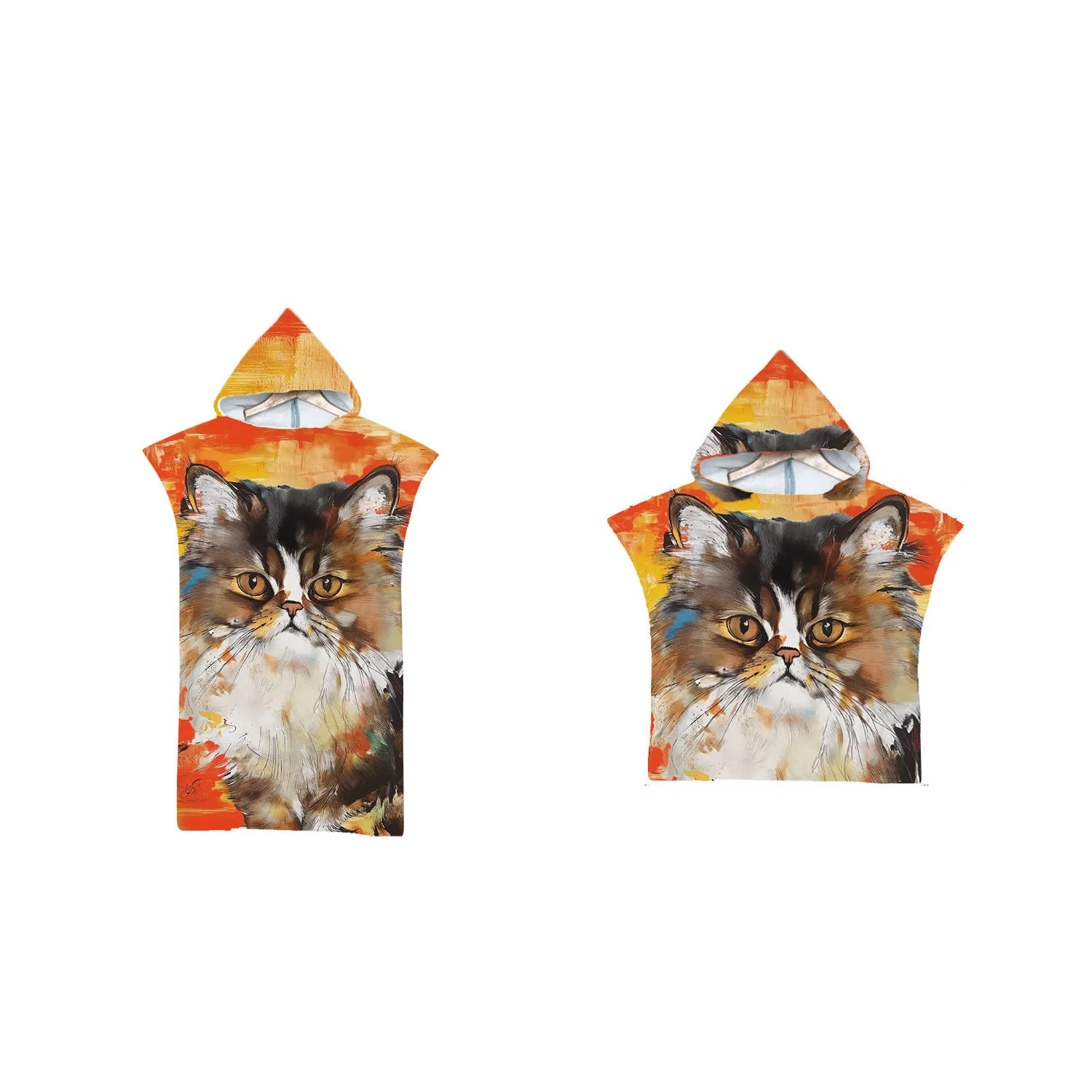 

Oil Painting Blue Cat Hooded Beach Towel Poncho for Adult Child,Swim Changing Robe,Surf,Holiday Birthday Gift,Drop Shipping