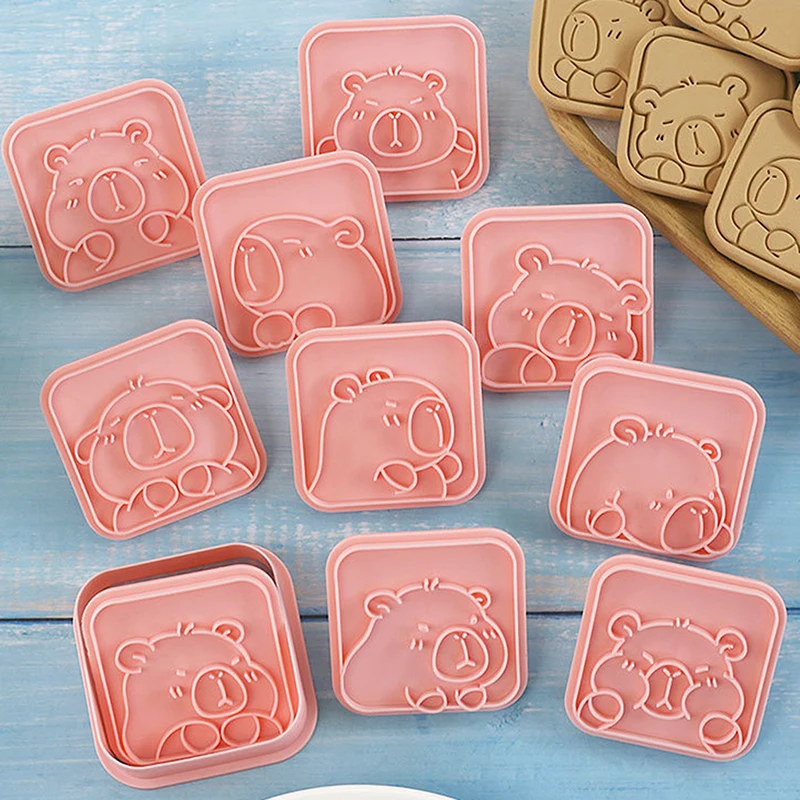 10 Uds. Cortador de galletas con forma de capibara de dibujos animados, molde para galletas y fondant de animales, herramientas de decoración de pasteles, accesorios para hornear, utensilio de cocina