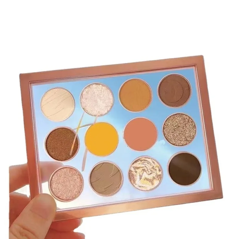 

DIKALU Twelve Colors Rose Amber Eyeshadow Palette Makeup Mashed Potato Glitter Powder Earth Color