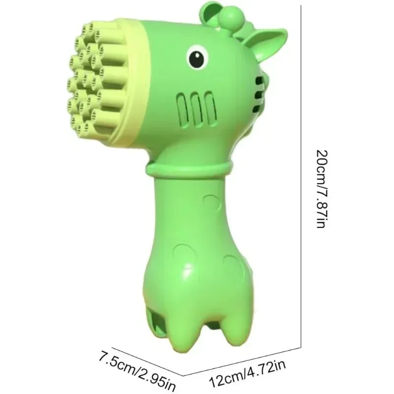 พัดลมยีราฟ2 IN1เครื่องเป่าฟองน่ารักเครื่องเป่าฟองสบู่ของเล่นกลางแจ้งปาร์ตี้วันเกิดเล่นเครื่องเป่าฟองสบู่32รู
