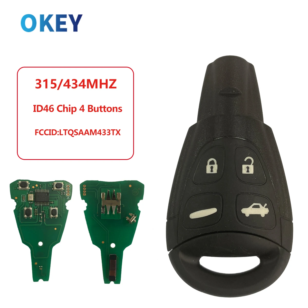 Okey-Clé de voiture intelligente télécommandée avec lame d\'insertion, puce ID46 PCF7946, LTQSAAM433TX, SAAB 9-3, 95, 93, 95, 2003-2011