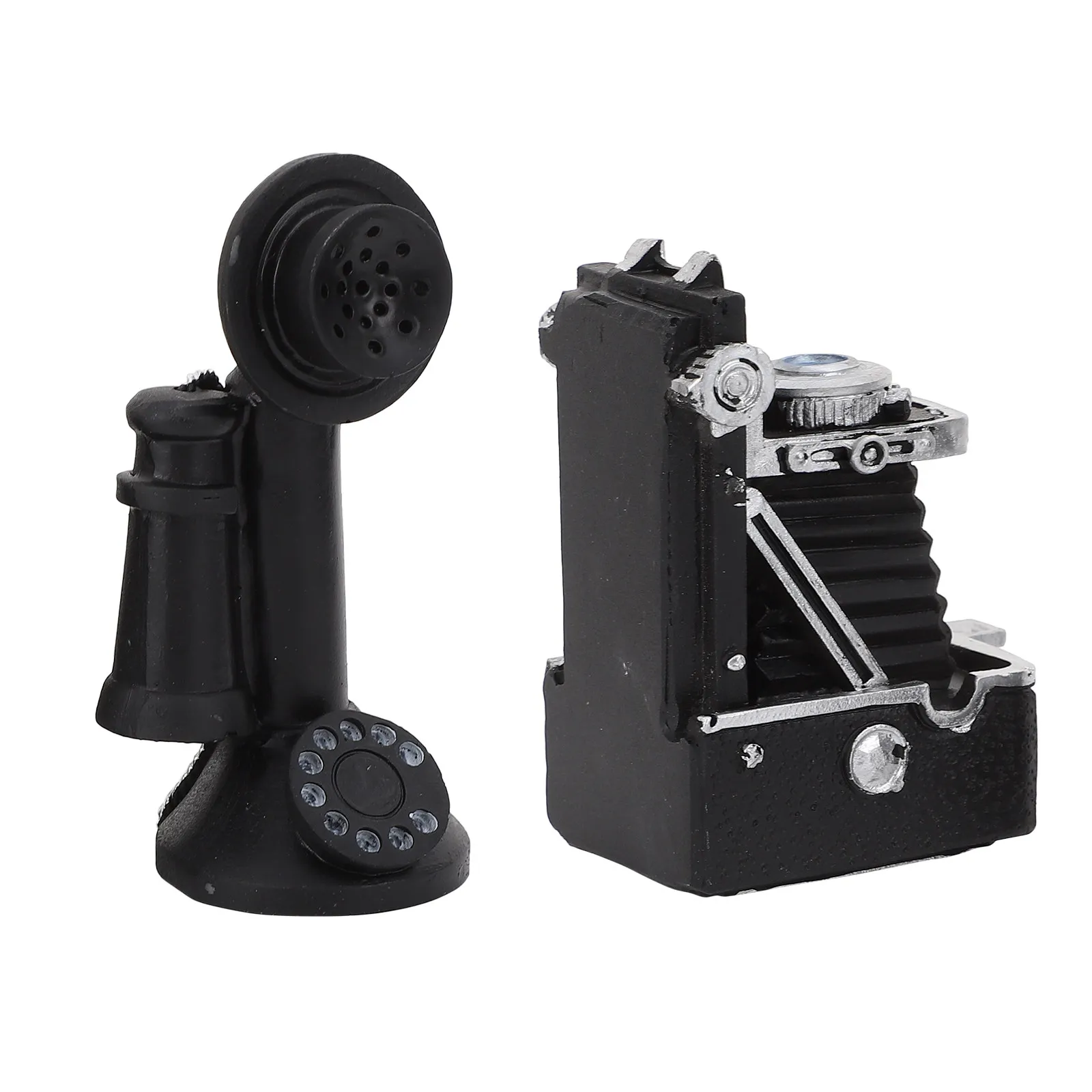 

1 Set Retro Camera Telephone Miniature Scene Lifelike Resin Craft Decoration Accessories Compact Small Landscape Adornment