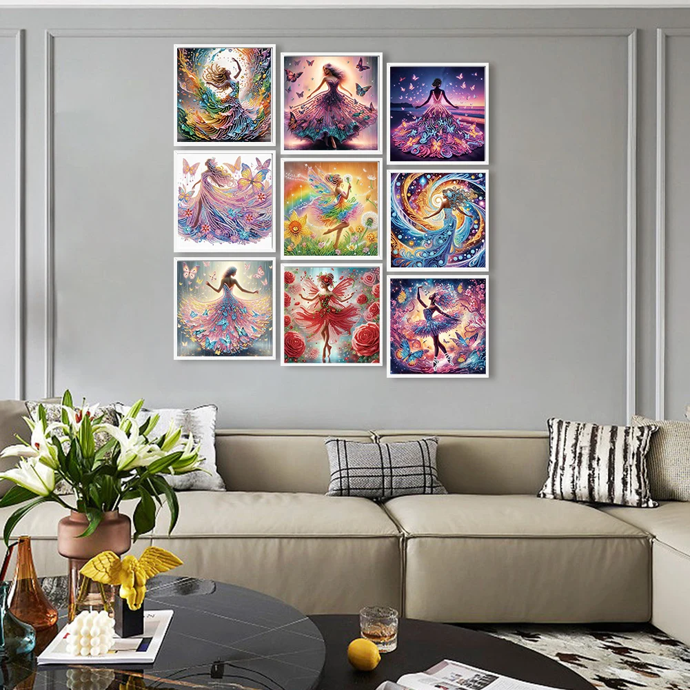 

9pcs Girl 5D DIY Special Shape Crystal Partial Diamond Painting Kit 30x30cm