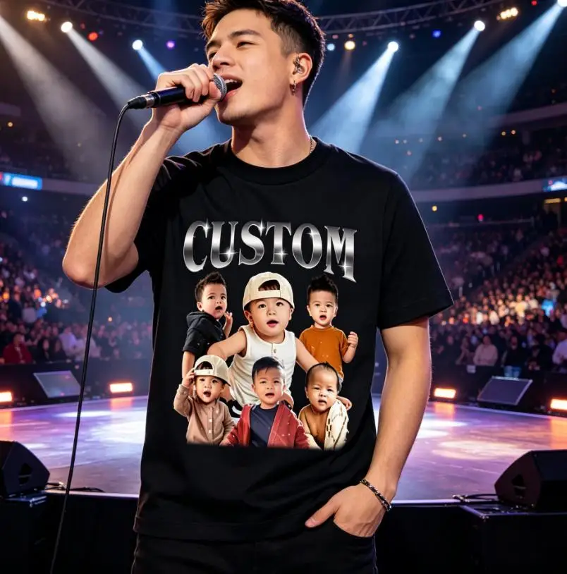 Custom T Shirt For Men Vintage Rap Style Personalized Kids Image Casual Short Sleeve Daily