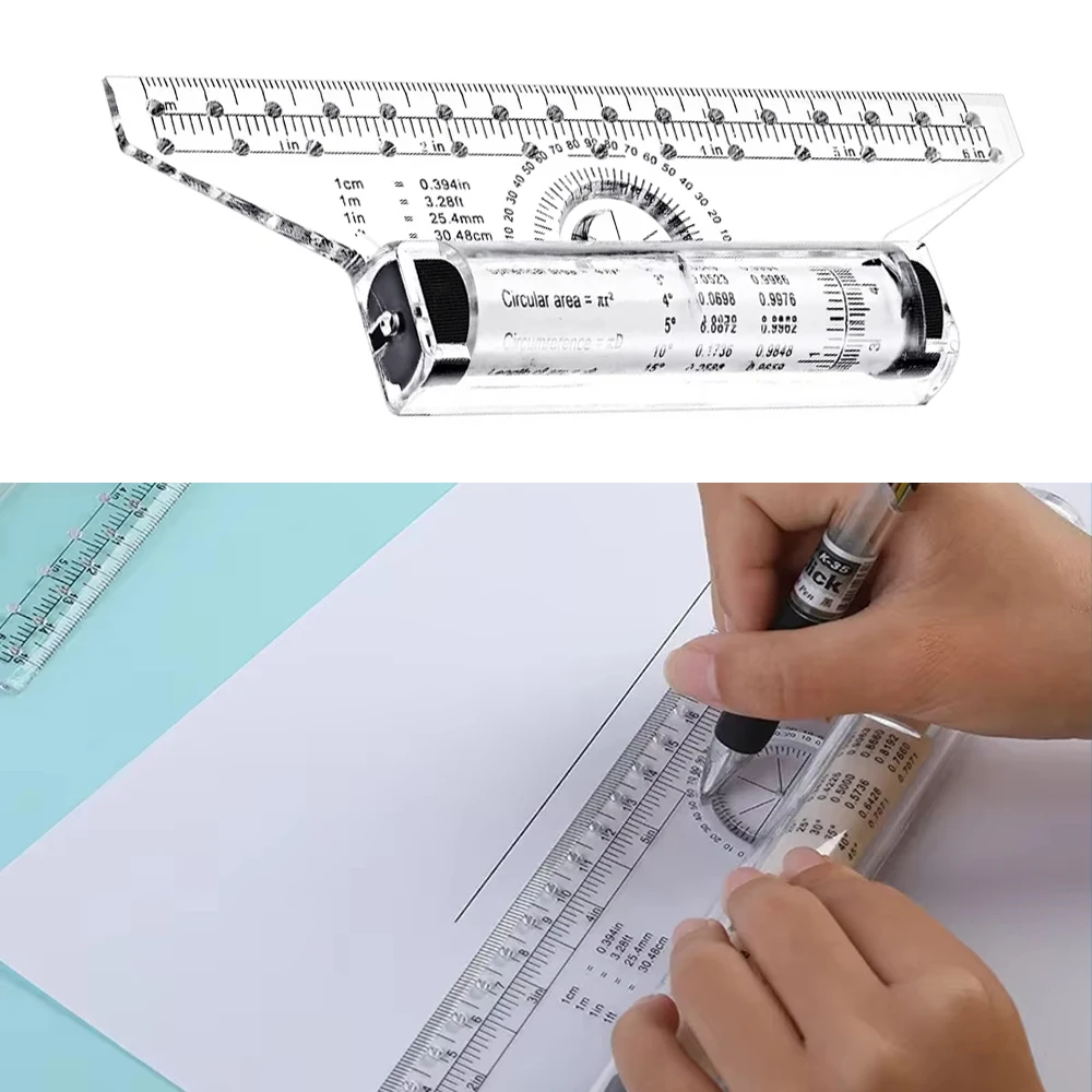 1pc 15cm Plastic Measuring Rolling Ruler Multifunctional Drafting Ruler Drawing Design Ruler for Measuring Drawing Tool