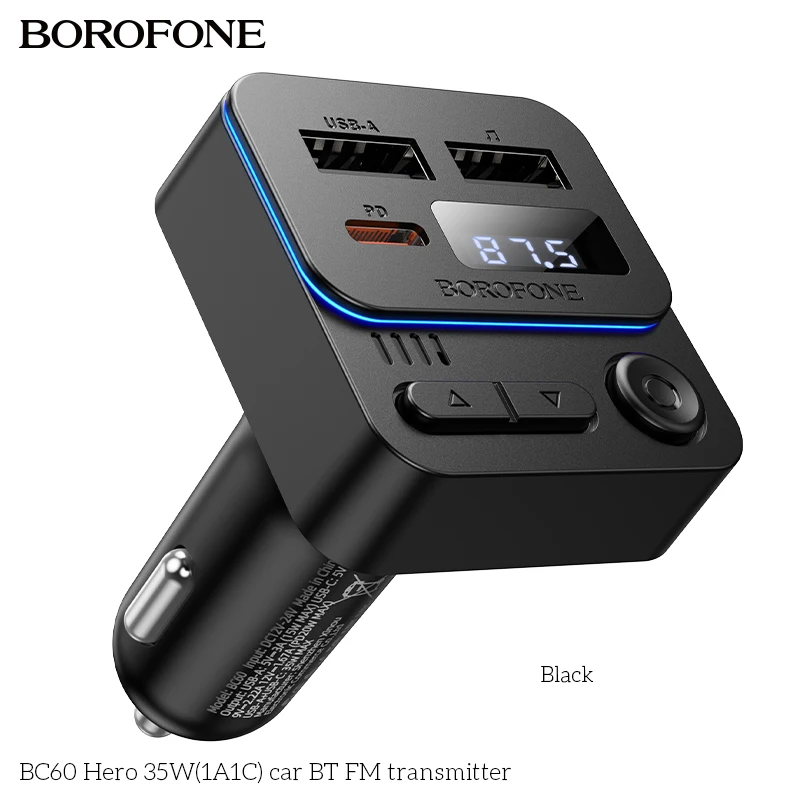 

PD35W Car Chargers FM Transmitter Bluetooth 5.4 Type-C Dual USB Player MP3 Phone Charger In Car With Digital Display Handsfree