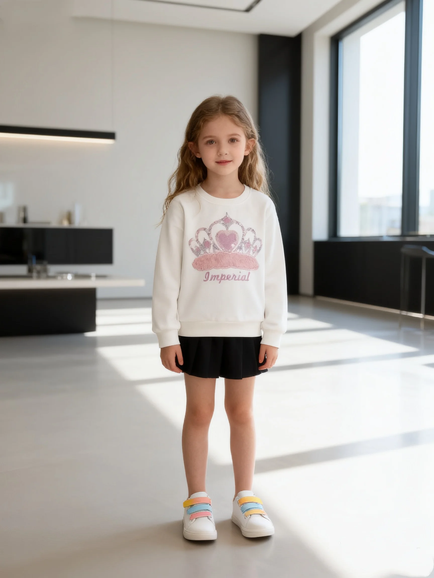 Spring And Autumn Kids' Round-Neck Long-Sleeved Letter Crown Print T-Shirt Casual Fashion Versatile Sweatshirt