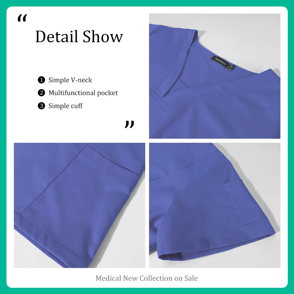Strój roboczy dla kosmetyczki, kontrola zdrowotna, odzież robocza, fartuchy dentystyczne, uniformy, damskie uniformy spa, bluzki i spodnie dla pielęgniarek w sali operacyjnej.