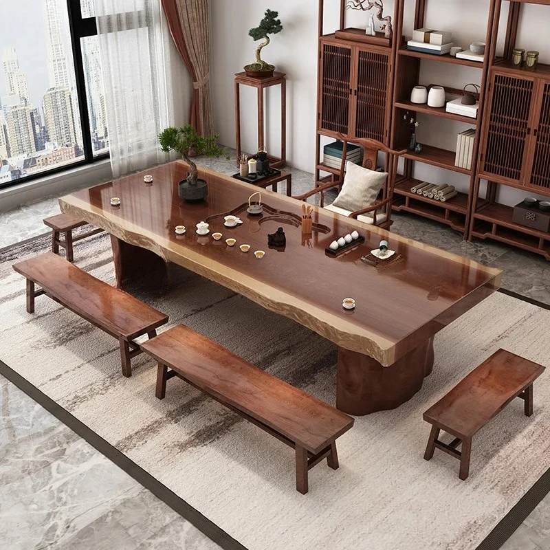 

b15 New Chinese Style Large Carved Tea Tray Whole Board New Model Solid Wood Office Tea Table